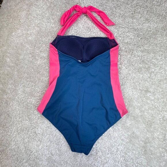 Boden Minori Halter One Piece Swimsuit Blue Pink Colorblock 10 FLAW - Picture 4 of 9